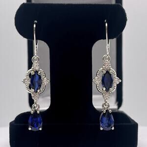 Beautiful 6.7ctw Marquise & Pear Cut Blue Sapphire Earrings